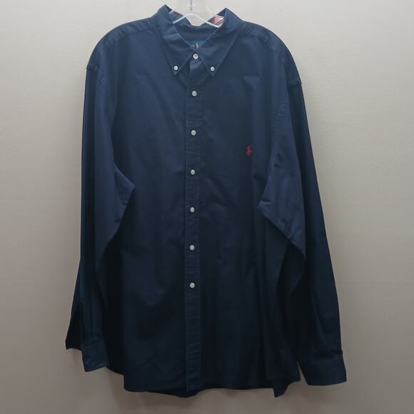 Ralph Lauren Men's Pony Logo Long Sleeve Button Down Shirt Navy Blue Size 2XB - Picture 1 of 8